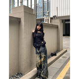 Fashionkova party outfit  Women's Blue Gothic Y2k Cargo Jeans Harajuku 2000s Trashy Ripped Denim Trousers Streetwear Baggy Jean Pants Vintage Emo Clothes