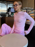 Fashionkova Sibybo Fashion Rhinestone Slim Crop Tops Women 2025 Spring Round Neck Long Sleeve Casual T-shirts Female Streetwear Basics Top Casual Outfit