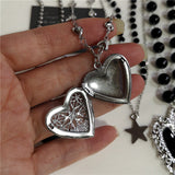 Fashionkova Gothic Punk Black Peach Heart Star Pendant Chain Necklace For Women Men Y2K Hip Hop Charm Trendy Jewelry Anniversary Accessories