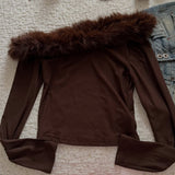 FashionKova-Y2K vintage short sweater Women's spring slash-neck long sleeve slim-fit crop tops Sweet fashion street wool-neck pullover emo