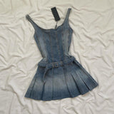Fashionkova Valentine's Day Aesthetic Mini Dress Retro Harajuku Blue Dress for Women Fashion Slim Sexy Summer Dress Suspender Zipper Gothic Denim Dresses Streetwear