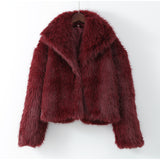 Fashionkova Party Outfit Vintage Red Faux Fox Fur Short Coat For Women Elegant Solid Lapel Long Sleeve Loose Jacket Winter Plush Warm High Street Outwear