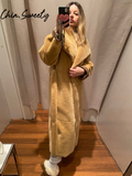 Fashionkova Party Outfit Long Street Women's Faux Fur Coats With Belt Casual Lapel Ful Sleeve Pocket Plush Female Overcoats 2025 Spring Lady Outwear