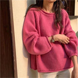 Fashionkova party look inspos Autumn Winter New Fashion Round Neck Long Sleeve Solid Sweaters Women's Clothing Korean All-match Sweet Simplicity Knitting Tops