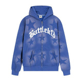 Fashionkova Oversized Star Print Zip Up Hoodie