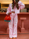 Fashionkova party look inspos Fashion Pink Patchwork Long Pant Set for Women Casual Lapel Long Sleeve Shirt Wide Leg Trousers Sets 2024 Spring New 2 Pcs Set