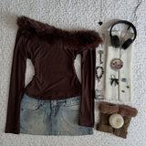 FashionKova-Y2K vintage short sweater Women's spring slash-neck long sleeve slim-fit crop tops Sweet fashion street wool-neck pullover emo