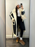 Fashionkova party look inspos Winter New Women Lace Up Lamb Woolen Warm Coat Fashion Lapel Long Sleeve Pocket Warm Oversize Jacket Lady High Street Outwear