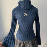 FashionKova-back to school outfit 2024 Fall Winter Sweater Casual Slim Fit Chic Solid Color Ribbon Decoration One-shoulder Pullover Y2K Harajuku Womens Streetwear