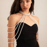 Fashionkova Ingemark New in 2024 Bridal Tassel Imitation Pearl Shoulder Chain Necklace for Women Elegant Shawl Wedding Jewelry Accessories