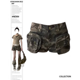 Fashionkova Vintage Women's Denim Shorts Hight Waisted Pockets Camouflage Y2k Casual Jeans Cargo Pants Gothic Green Short Jeans 2024 Summer