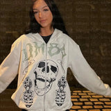 Fashionkova Harajuku E-girl Gothic Dark Academia Sweatshirts Grunge Punk Letter Wings Graphic Zip Up Hoodie Y2K Aesthetic Mall Goth Coat