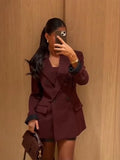 Fashionkova party look inspos Vintage Lapel Women Blazer Coat Fashion Double Breasted Fake Pockets Office Lady Suit Jacket 2024 Autumn Long Sleeve Female Coat