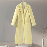 Fashionkova Party Outfit Casual Lapel Woolen Long Coats Women Loose Single Button Yellow Maxi Coat Female Autumn Winter Elegant Chic Street Outwear