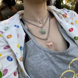 Fashionkova Korean Fashion Cute Jelly Shell Resin Star Pendant Metal Beaded Necklace for Women Men Sweet Cool Unusual Neck Chain Y2K Jewelry