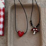 Fashionkova Kpop Trendy Y2K Drip Glaze Mushroom Heart Pendant Rope Chain Choker Necklace For Women Men Grunge Goth Charm Jewelry Accessories