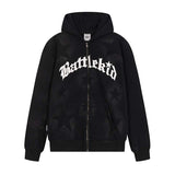 Fashionkova Oversized Star Print Zip Up Hoodie