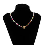 Fashionkova Baroque Imitation Pearls Necklace For Women Boho Colorful Seed Beads Chain Choker Geometric Flowers Clasp Pendant Collar Jewelry