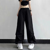 Fashionkova Party Outfit Rimocy High Waist Summer Cargo Pants Women Streetwear Drawstring Thin Parachute Pants Woman Solid Color Wide Leg Y2k Trouses