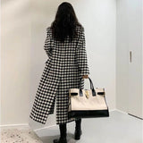 Fashionkova party look inspos Fashion Houndstooth Faux Wool Jacket Women Autumn Korean Elegant Single Breasted Long Overcoat Winter Thick Warm Blend Outwear