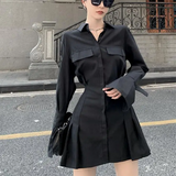 Fashionkova party look inspos Black Shirt Dress Women Elegant Vintage Long Sleeve Pleated Dress Sexy Gothic Y2k Turn Down Collar Casual Mini Vestidos