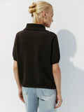 Fashionkova Wolfeel Summer New Polo Collar Hollow Knitted Short Sleeved Sweater Women's Bubble Sleeve T-shirt Female Simple Knitted Sweater Casual Outfit