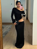 Fashionkova Valentine's Day Aesthetic Trendix Black Hollow Elegant Dress Women Sexy Off Shoulder Long Sleeve Sheath Dresses Femme Casual Club Slim Party Dress Autumn