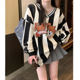 Fashionkova  Party Outfit  QWEEK Y2k Coquette Oversize American Retro Stripe Hoodies Women 2024 Fashion Korean Kpop Streetwear Letter Print Sweatshirtr