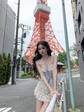 FashionKova-Sweet Girl Lace Cute Y2k Tops Women Clothes 2000s Kawaii Bandage Sling Body Tank Tops Camis Coquette Sexy Summer Femme Crop Top