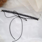 Fashionkova Goth Y2K Girl Pink Choker Cute Black Lace Bow Double layered Long Tassel Necklace For Women Charm Jewely EMO 2000s Accessory