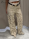 Fashionkova Casual Bead Jean Women Loose High Waisted Pockets Zipper All-match Straight Leg Trouser Female 2025 Y2k High Street Lady Outwear