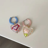 Fashionkova Trendy Cute Colorful Asymmetrical Enamel Flowers Heart Drop Earrings For Women Girls Fashion Aesthetic Jewelry Gifts Wholesale