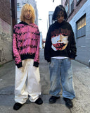 Fashionkova  Y2k American Street Fashion Anime Letter Graffiti Print Oversized Hoodie Men Goth Hip Hop Fashion Pullover Sweatshirt Women