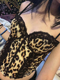 Fashionkova Hotsweet Y2k Leopard Lace Women¡¯s Tanks Sleeveless Slim Fit Design Sexy Fashion Gyaru Camisole