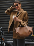 Fashionkova party look inspos Women Chic Brown Casual Suede Jackets Lapel Long Sleeve Single Breasted Pockets Coats Autumn Lady Commuting Street Outwear