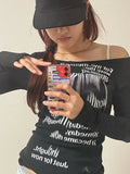 Fashionkova party look inspos KOSAHIKI Graffiti Letter Print T Shirt Women Slim Crop Tops Long Sleeve Y2k Aesthetic Grunge Tees Streetwear Harajuku Tshirts