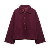 Fashionkova 2024 Autumn Winter Coats Women Casual Double Breasted Turn Down Collar Female Short Jackets Chic Lady Loose Demi Season Outcoat ootd