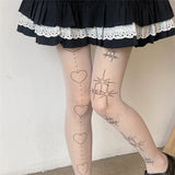 Fashionkova  Nye Outfit Star Heart Lolita Socks Tattoo Print Pantyhose Fishnet Stockings Kitty Cat Japanese JK Tights Gothic Cosplay Lace Black Tights