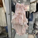 FashionKova-Long Dresses Trailing Princess skirt White Y2k Summer Party Dresses Flower Senior Bowtie Sling Dress 2025 Sweet Girl Dress Women