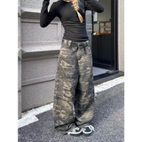 Fashionkova party outfit  2024 Autumn Camouflage Cargo Pants Women Y2K Streetwear High Rise Jeans Retro Wide Leg Trousers Denim Straight Trousers Harajuku