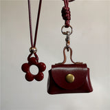 Fashionkova Fashion Cute Leather Coin Purse Flower Pendant Necklace for Women Vintage Adjustable Leather Rope Sweater Chain Necklace Jewelry