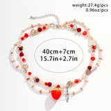 Fashionkova Ingemark Kpop Sweet Imitation Pearl Chain Strawberry Pendant Necklace for Women Wed Bridal Love Heart Choker Aesthetic Jewelry