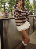 Fashionkova party look inspos Fashion Stripe Women's T-shirt Casual Long Sleeve Female All Match Polo Shirt 2025 Spring New Ladies Loose Tops High Street