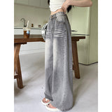 Fashionkova party outfit  Summer Grey Womens Jeans High Waist Baggy Casual Vintage Y2K Trend Straight Cargo Pants Street American Wide Leg Denim Trouser