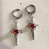 Fashionkova Goth Irregular Red Crystal Cross Hoops Earrings For Women Men Punk Hip Hop Y2K Stainless Steel Jewelry Grunge Charms Accessories