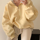 Fashionkova Solid Color Half Zip Up Oversized Sweatshirt