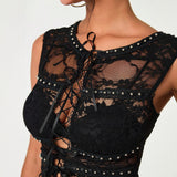 Fashionkova Tanks Spring Summer Fashion K-Style Lace Lace-Up Sleeveless Round-Neck Casual Daily Tanks For Women