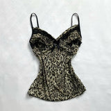 FashionKova-High Street Y2k Fashion vintage lace halter leopard-print top women emo Goth clothing Harajuku crop street clothing Slim tops