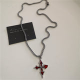 Fashionkova Gothic Red Heart Thorns Cross Chains Necklace For Women Men Hip-Hop Personality Trendy Charm Grunge Punk Jewelry Y2k Accessories
