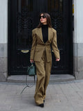 Fashionkova party look inspos 2025 Spring Green Suit Jacket Long Pants Sets Women Chic Lapel Full Sleeves Coat Wide-leg Trousers Outfits Lady High Streetwear